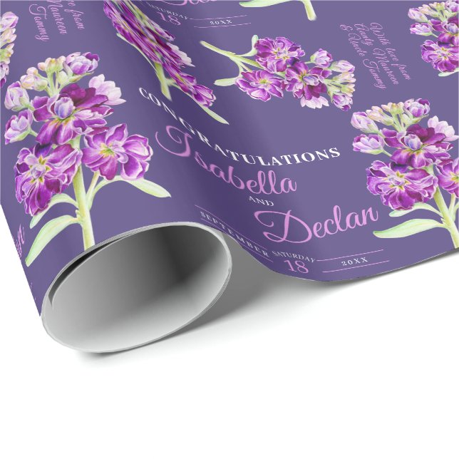 Blume der Wasserfarben lila Hochzeit Geschenkpapier (Rolleneckpunkt)