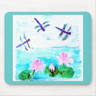 Blume der Wasserlilie mit Libellen malen Mousepad