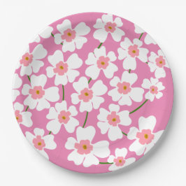 Blume der Weißen Fantasie Lover Pattern Pink Pappteller