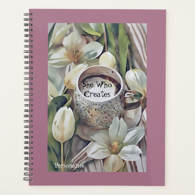 Blume der Weißen Lilie Kaffeekonzept Rosa Journal Planer (Vorderseite)