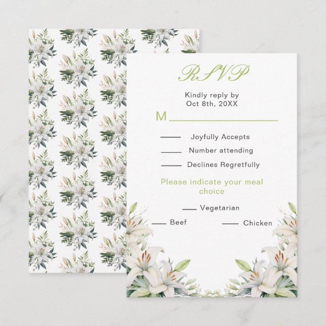 Blume der Weißen Lilie RSVP Karte (Vorne/Hinten)