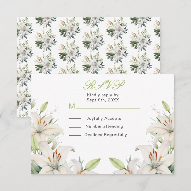 Blume der Weißen Lilie RSVP Karte (Vorne/Hinten)