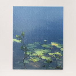 Blume der weißen Lilie über blaues Wasser