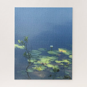 Blume der weißen Lilie über blaues Wasser