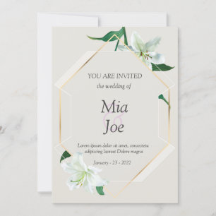 Blume der weißen Lilie und geometrische Hochzeitse Save The Date