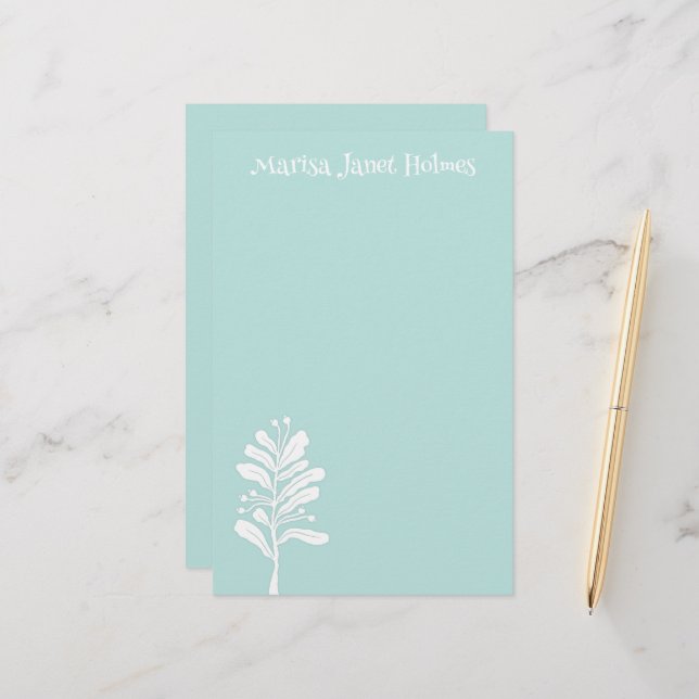 Blume der weißen Pflanze Minimal botanische Illust Briefpapier (Vorderseite/Rückseite Beispiel)