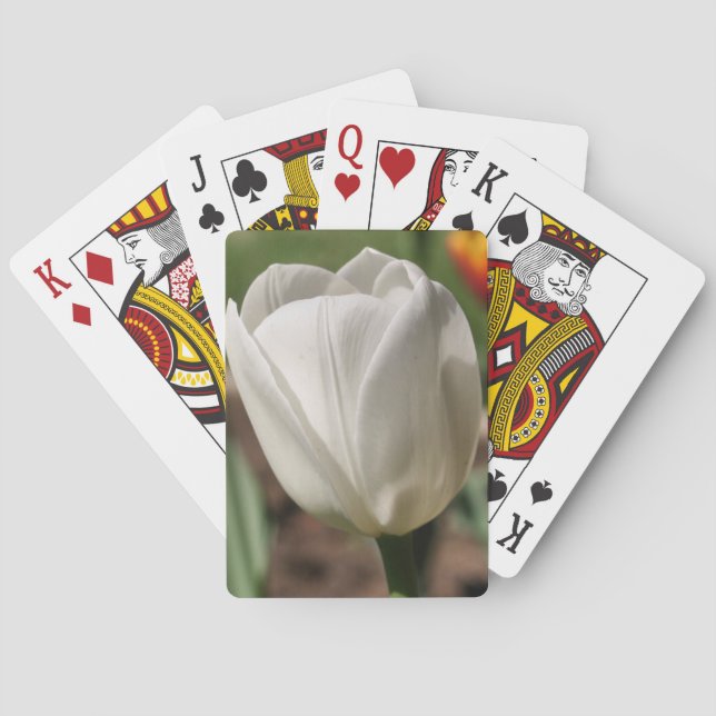 Blume der weißen Tulip bei Sonnenlicht Spielkarten (Rückseite)