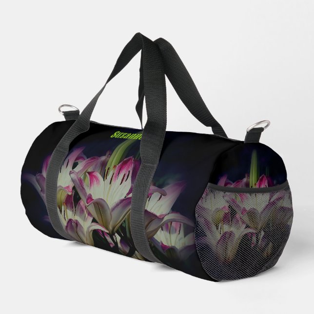 Blume der Weißen und Roten Lilie Personalisiert Duffle Bag (Rechte Ecke)