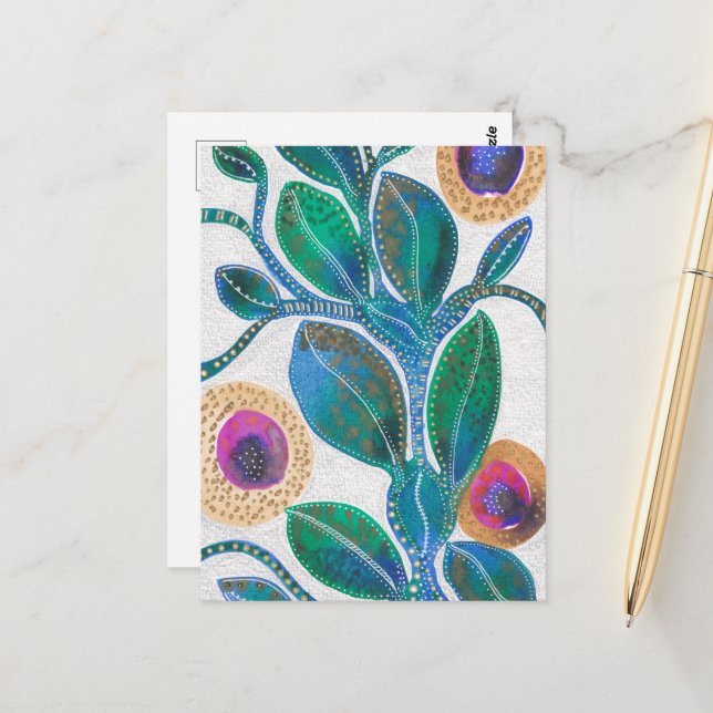 Blume der Wüste, Aquarell und Stift, Originalkunst Postkarte (Vorderseite/Rückseite Beispiel)