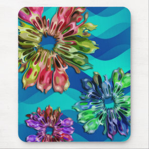 Blume des abstrakten Fraktals 2D Blaue Zyanwelle Mousepad