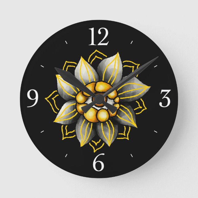 Blume des Auges in Schwarz und Gelb - Fun Hallowee Runde Wanduhr (Vorderseite)