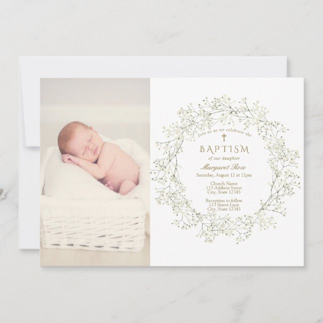 Blume des Babyatmens Taufe Foto Einladung (Vorderseite)