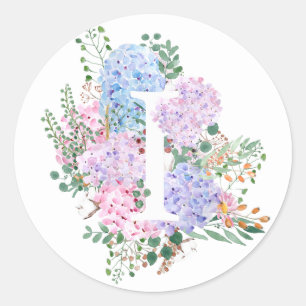Blume des botanischen Alphabets I Hydrangea Runder Aufkleber