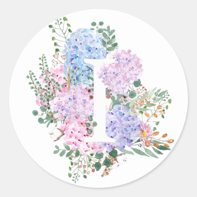 Blume des botanischen Alphabets I Hydrangea Runder Aufkleber (Vorderseite)