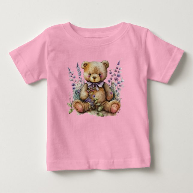 Blume des Brawn Teddy Bear Lavender Baby T-shirt (Vorderseite)