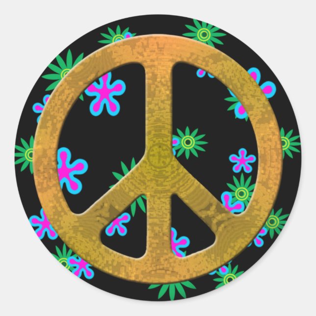 Blume des Friedenssymbols Retro 60er Stickers (Vorderseite)
