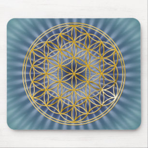 Blume des Goldes des Lebens , groß, blau Mousepad