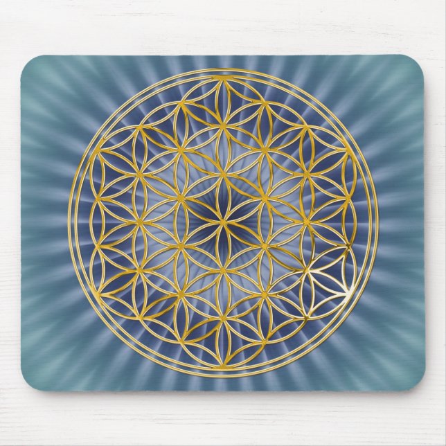 Blume des Goldes des Lebens |, groß, blau Mousepad (Vorne)