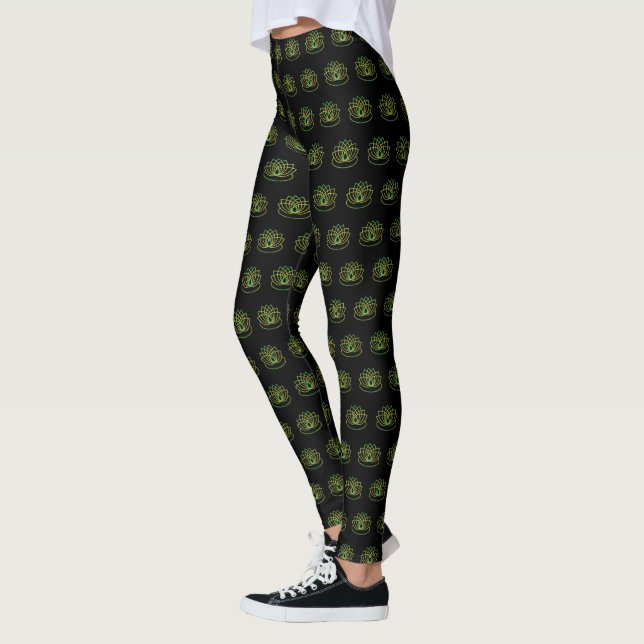 Blume des grünen und gelben Lotus Leggings (Links)