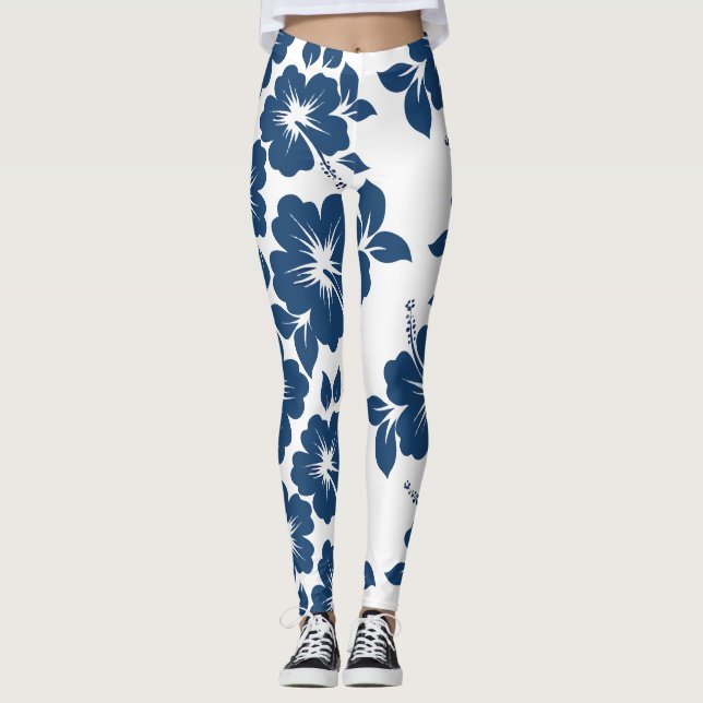 Blume des Hawaiianischen Blauen Hibiskus Leggings (Vorderseite)