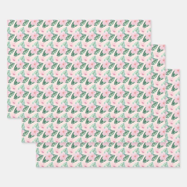 Blume des hawaiianischen Hibiskus in Rosa Geschenkpapier Set (Set)