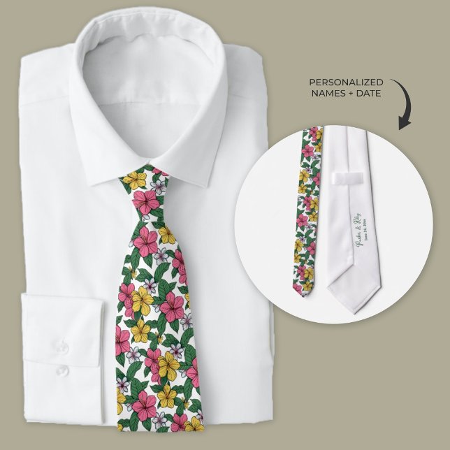 Blume des hawaiianischen Hibiskus Personalisierte  Krawatte (Personalized Hibiscus flower wedding neckties for groom and groomsmen.)