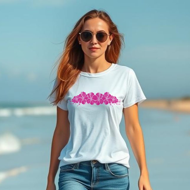 Blume des hawaiianischen Hibiskus rosa T-Shirt (Hawaiian Hibiscus Flowers, Tropical, Islander, Beach, Coastal, Fisherman Trend 2025, Floral, womans)