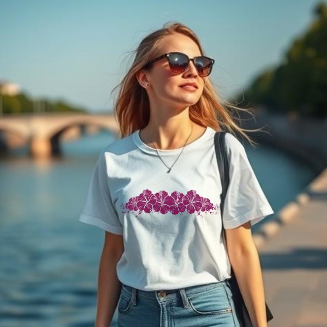 Blume des hawaiianischen Hibiskus Weinfarbe T-Shirt (Hawaiian Hibiscus Flowers, Tropical, Islander, Beach, Coastal, Fisherman Trend 2025, Floral, womans)