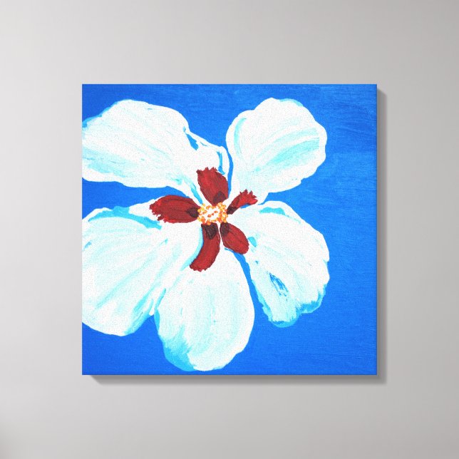 Blume des Hibiskus auf Original-Acrylmalerei in Bl Leinwanddruck (Vorderseite)