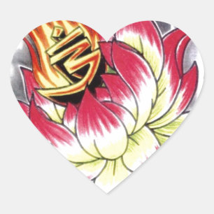 Blume des japanischen Tattoo Style Flaming Lotus Herz-Aufkleber
