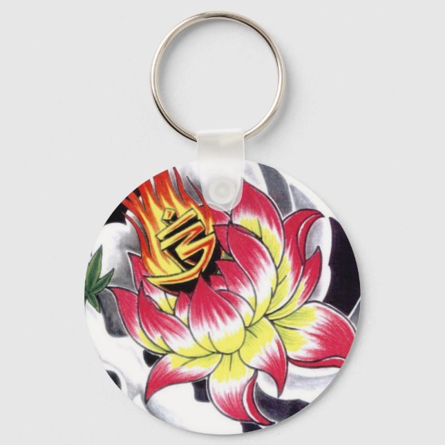 Blume des japanischen Tattoo Style Flaming Lotus Schlüsselanhänger (Vorderseite)