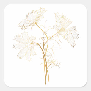 Blume des Kosmos Golden mit Linie. Quadratischer Aufkleber