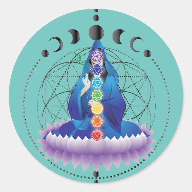 Blume des Leben chakra goddess v2 Aufklebers Runder Aufkleber (Vorderseite)