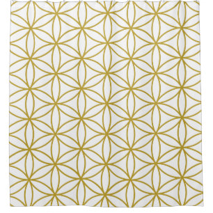 Blume des Leben-Muster-Goldes auf Weiß Duschvorhang