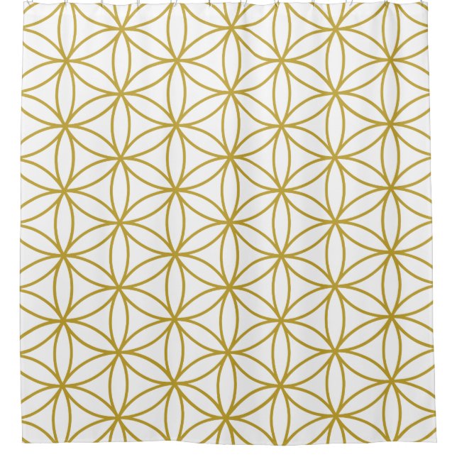 Blume des Leben-Muster-Goldes auf Weiß Duschvorhang (Vorderseite)