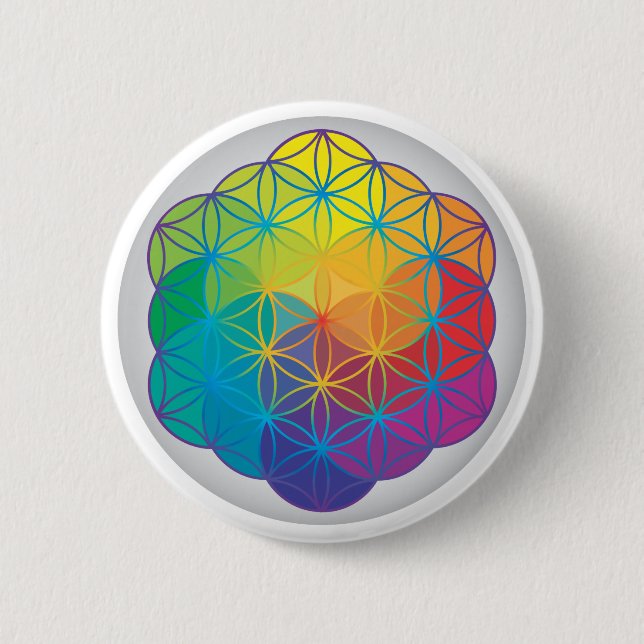 Blume des Leben-Regenbogens färbt Harmonie-Energie Button (Vorderseite)
