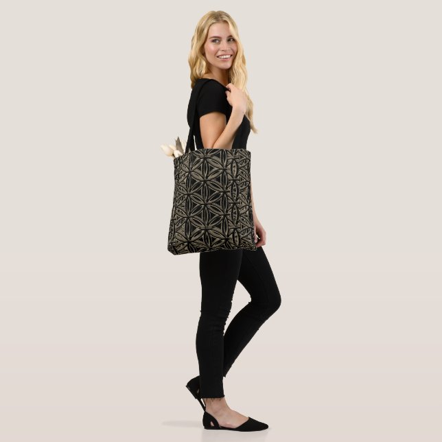 Blume des Leben-Taschen-ganz Schwarzen Tasche (Am Model)