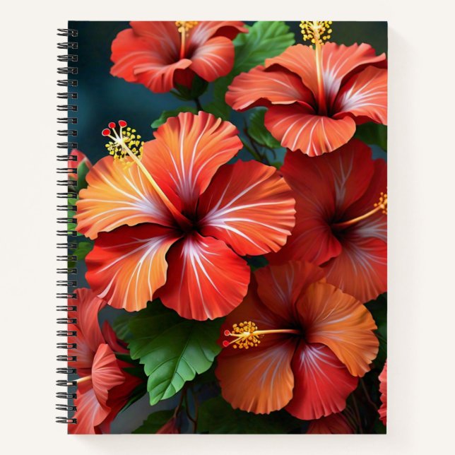 Blume des lebendigen Roten Hibiskus-76894 Notizbuch (Vorderseite)