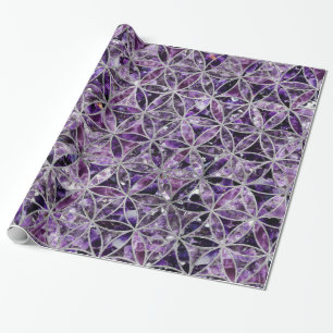 Blume des Lebenmusters - Amethyst und Silber Geschenkpapier