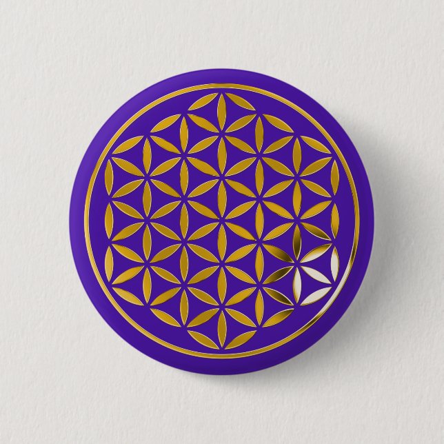 Blume des Lebens 1 - Gold-Briefmarke | violett Button (Vorderseite)