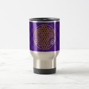 Blume des Lebens 1 - Gold-Briefmarke violettes M Reisebecher
