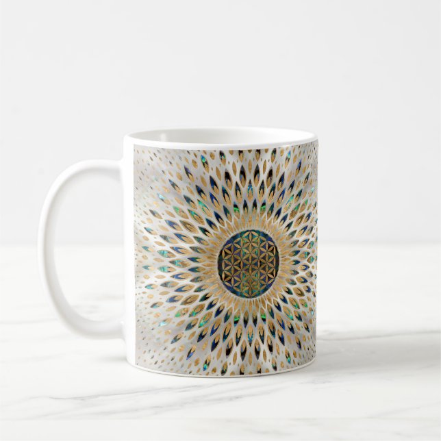 Blume des Lebens - Alleinstehende Muschel und Perl Kaffeetasse (Links)
