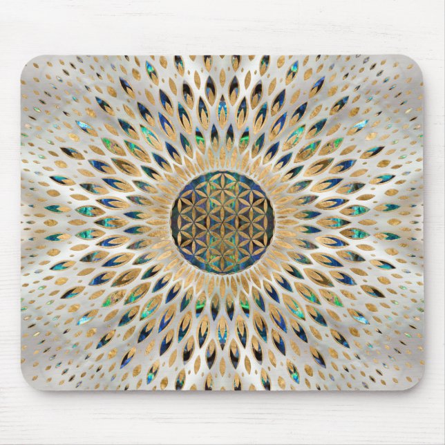 Blume des Lebens - Alleinstehende Muschel und Perl Mousepad (Vorne)