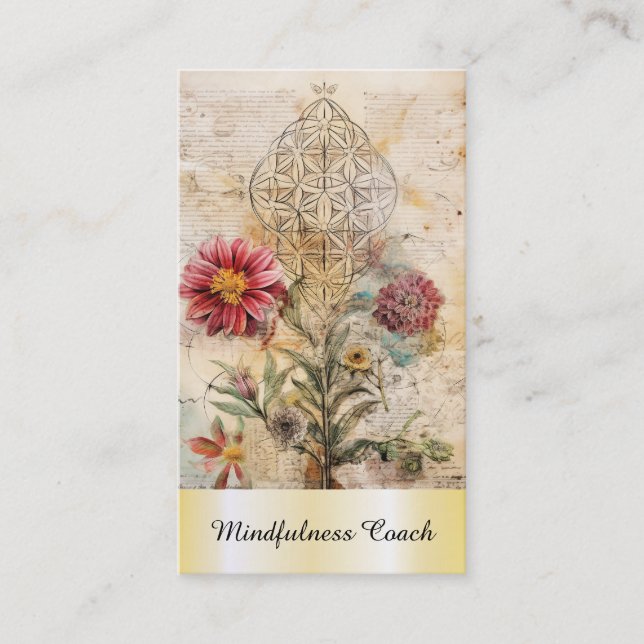 *~* Blume des Lebens AP92 QR Reiki Gold Sacred Visitenkarte (Vorderseite)