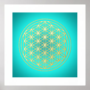 Blume des Lebens Aquamarin Mandala Symbol Gold Foliendrucke