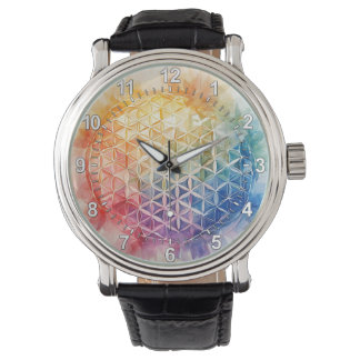 Blume des Lebens - Aquarellmalerei Armbanduhr