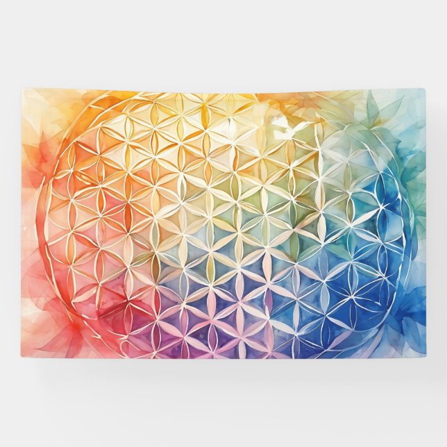Blume des Lebens - Aquarellmalerei Banner (Horizontal)