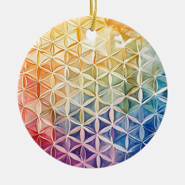 Blume des Lebens - Aquarellmalerei Keramik Ornament (Vorne)