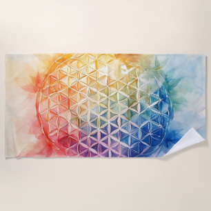 Blume des Lebens - Aquarellmalerei Strandtuch