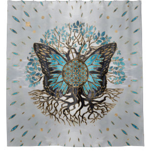 Blume des Lebens - Baum des Lebens - Schmetterling Duschvorhang